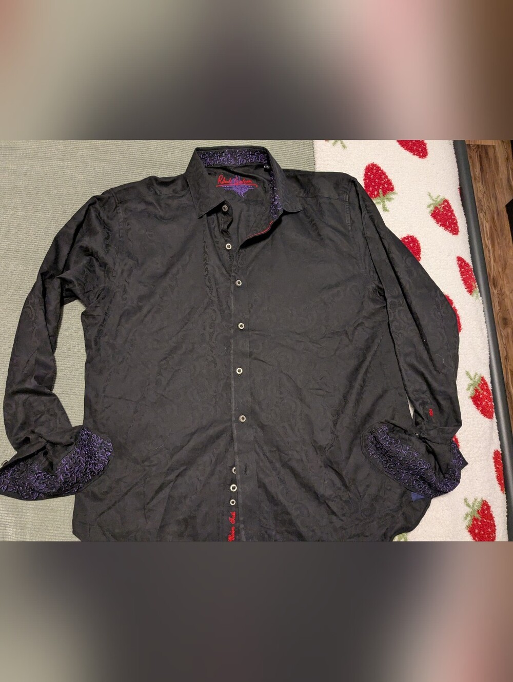 Robert Graham Black Button-Up Dress Shirt with Purple Accents